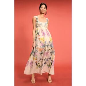 Marchesa Rosa Ramie Maxi Dress Floral Print Multicolor Gown, Size 4, Retail $595